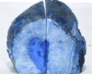 Organic Modern Blue Geode Bookends, Brazil