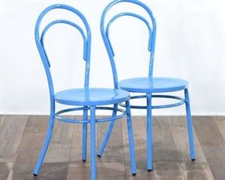 Pair Design Form Bentwood Style Metal Dining Chairs
