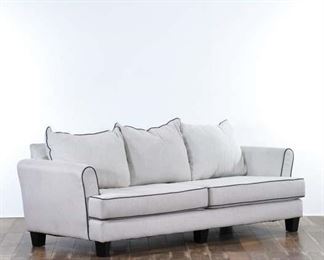 Contemporary Ivory Upholstery Sofa W Contrast Piping