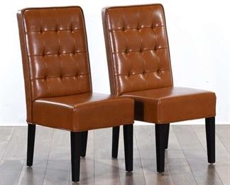 Pair Brown Tufted Back Dining Chairs 3