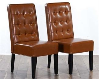 Pair Brown Tufted Back Dining Chairs 4