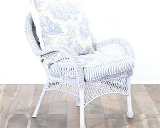 White Wicker Armchair W Toile Cushion