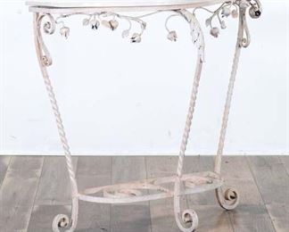 French Provincial Iron Console Table W Marble Top