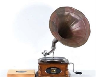 Antique Victrola His Master'S Voice Gramophone W 78'S