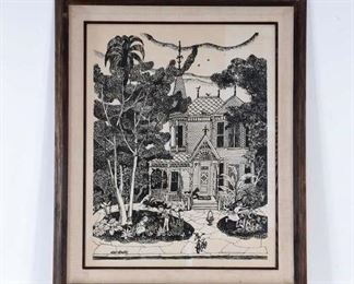 Large Leo Politi Los Angeles Victorian Home Portrait