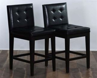 Pair Contemporary Tufted Back Bar Stools