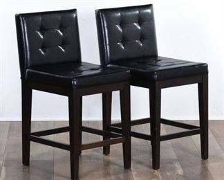 Pair Contemporary Black Tufted Back Bar Stools 2
