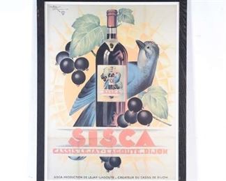 Large Vintage Sisca Wine Poster