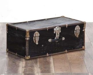 Antique Rustic Black Steamer Trunk