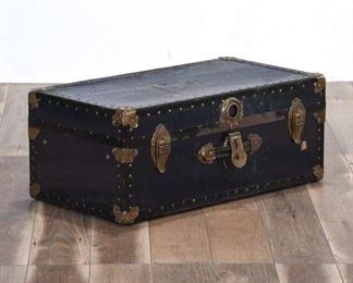Vintage Navy Blue Steamer Trunk W Blue Interior
