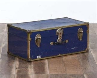 Vintage Blue & Brass Storage Trunk