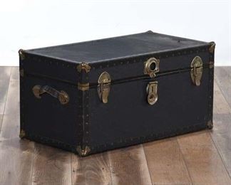 Black Leather Storage Trunk W Brass Hardware
