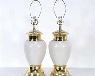 Pair Of White & Gold Ceramic Table Lamps