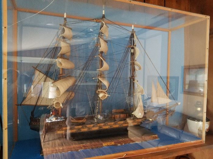 Large model ship in lexan display case