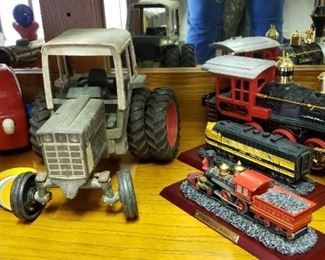 Toy tractor and train decor