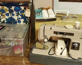 WARD signature machine and notions, several wood spools