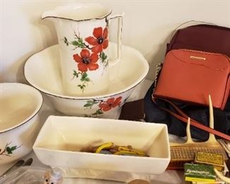 Haeger planter, Newell England vanity 3pc set