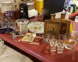 Barware, jack Daniel's, crown Royal, and Kahlua glasses, 