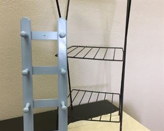 Small metal shelf table; wall hook