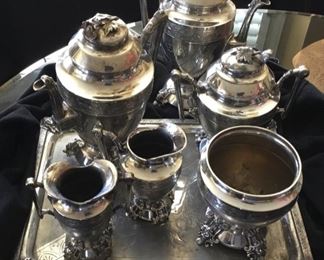Rare 7 Piece Tea & Coffee Service Set stamped on bottom is 1877 Simpson Hall Mill Quadruple Plate + Very Old
