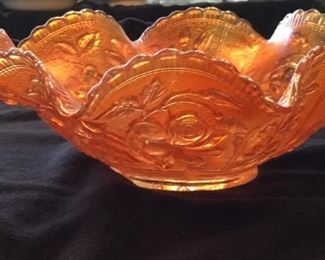Rare Find Imperial Glass Company Marigold Carnival Glass Bowl Open Rose Pattern