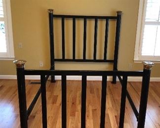 Antique Cast Iron Full Size Bed featuring Brass Caps on all four posters.