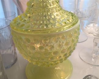 FENTON OPALESCENT HOBNAIL GLASS COVERED CANDY JAR