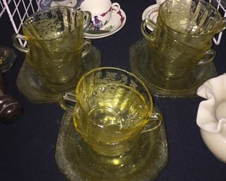 DEPRESSION GLASS MADEID YELLOW CUP & SAUCER