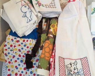 LINENS, DOILIES,  EMBROIDERED PILLOWCASES, APRONS