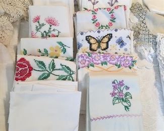 LINENS, DOILIES,  EMBROIDERED PILLOWCASES,