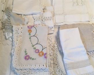 LINENS, DOILIES,  EMBROIDERED PILLOWCASES,