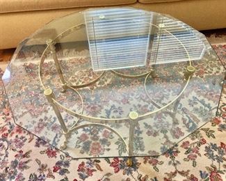 Glass top and brass coffee table
