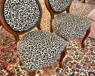 Pair of vintage, tufted "spotted leopard" chairs