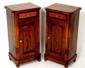 Pair of European Inlaid Bedside Commodes