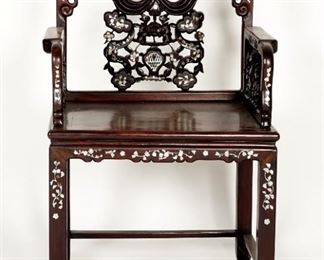 Hardwood Chinese Armchair with Mother of Pearl