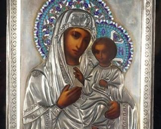 Fresh Russian Silver and Enameled Icon