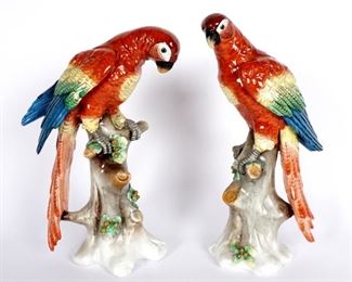Pair of Porcelain Parrots