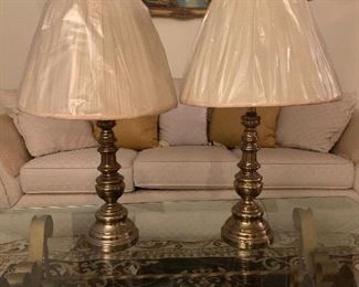 Pair of brass lamps $40