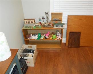 Shelf with Beanie Babies and Train Items