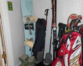 Snowboard, Skis, Golf Clubs