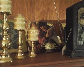 brass candle holder set, Ansonia antique clock (working)