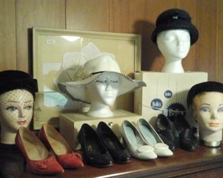 vintage hats, hat box, shoes