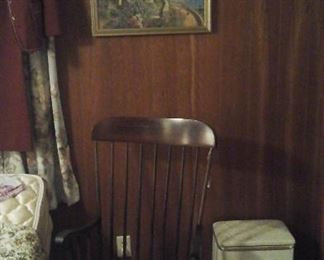 Vintage rocking chair and clothes hamper