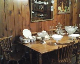 Maple drop leaf dining table and six chairs