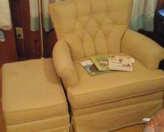Pair of swivel chairs and ottoman