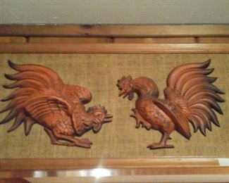 Vintage cast aluminum roosters