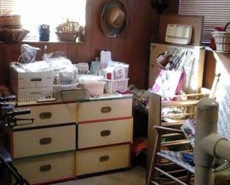 Material, sewing notions, patterns, porch rockers