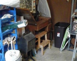Sturdy ironing board, sewing machine and cabinet