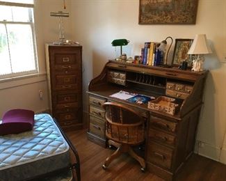 Oak roll top desk with chair
Oak file cabinet