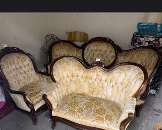 Victorian kimball style chair, love seat and couch